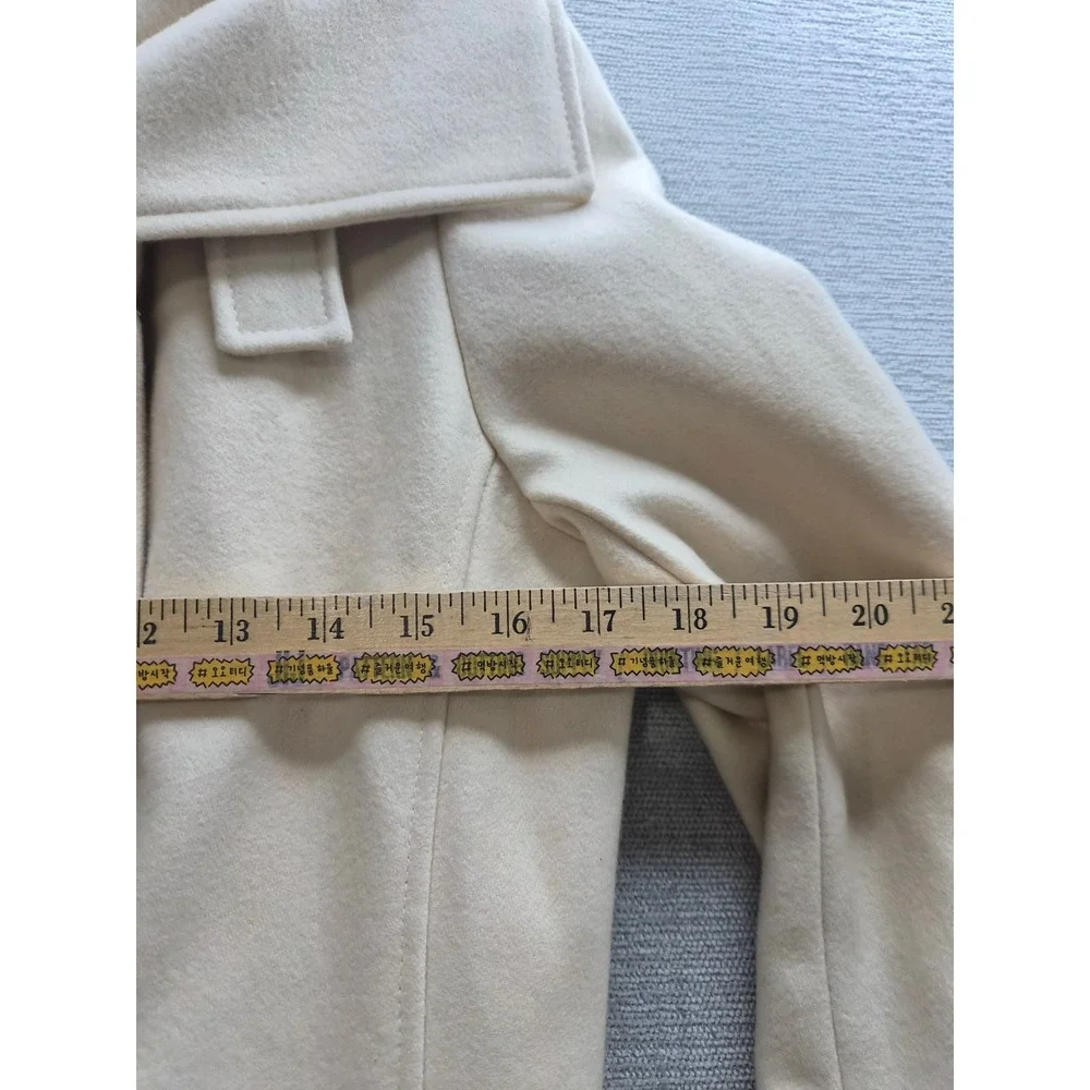 Moda International Belted Pea Coat Women Small Beige Wool Double Breasted Winter
